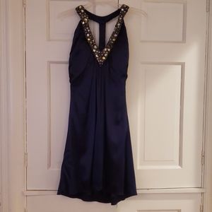 Marc Bouwer Navy Purple Silk Beaded Dress
